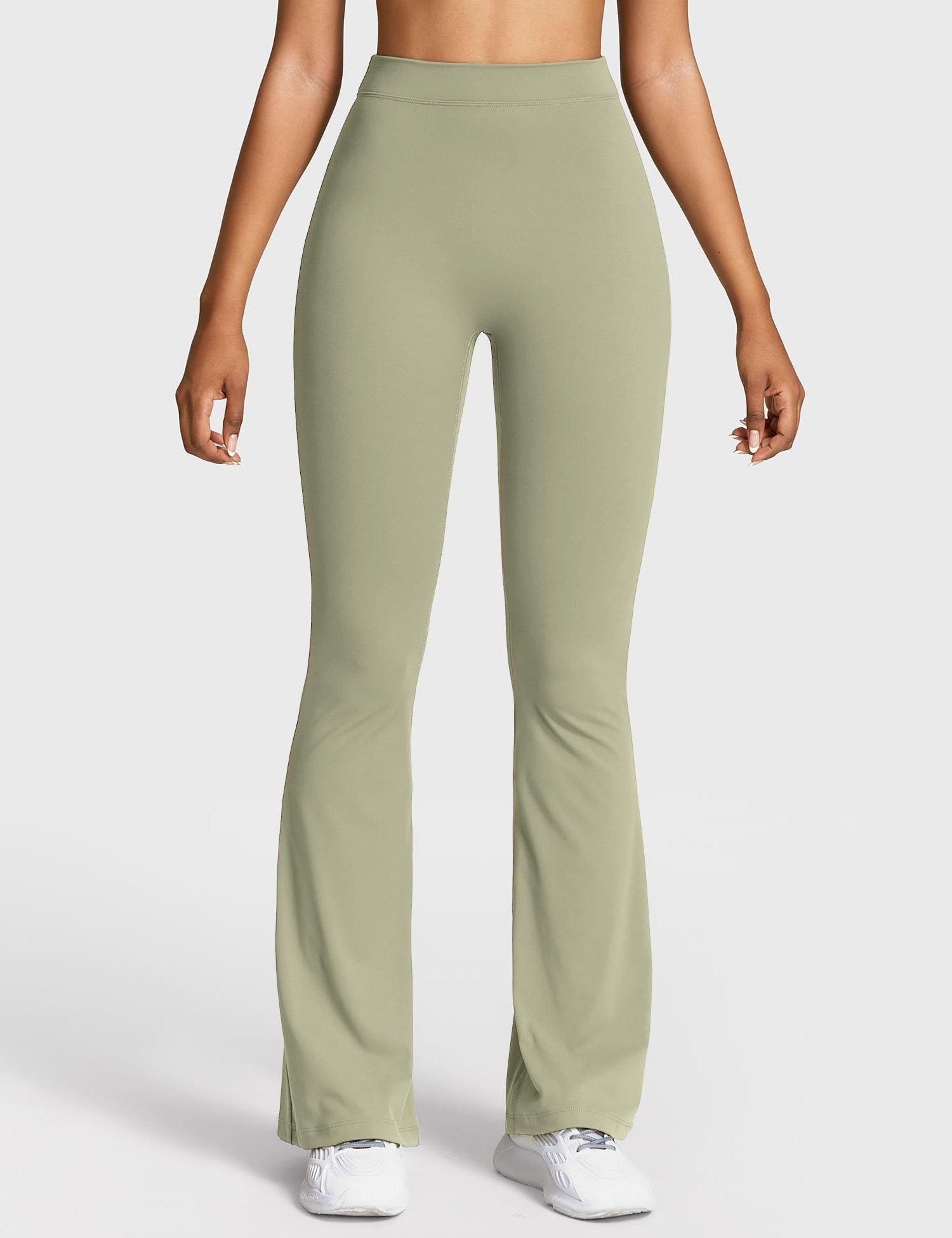 Ruched V-Neck Flared Leggings for Women - Bean Green