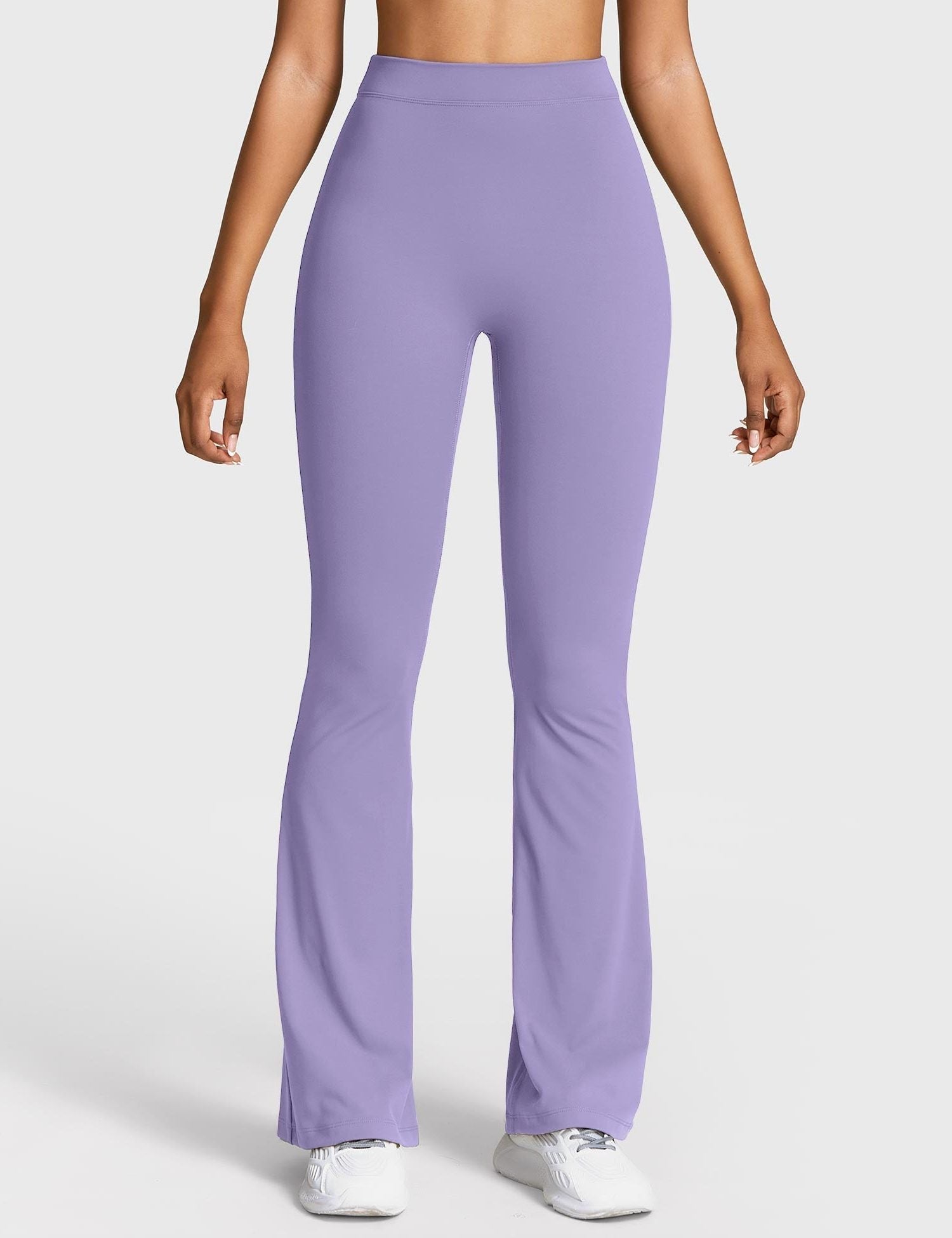 Ruched V-Neck Flared Leggings for Women - Light Violet