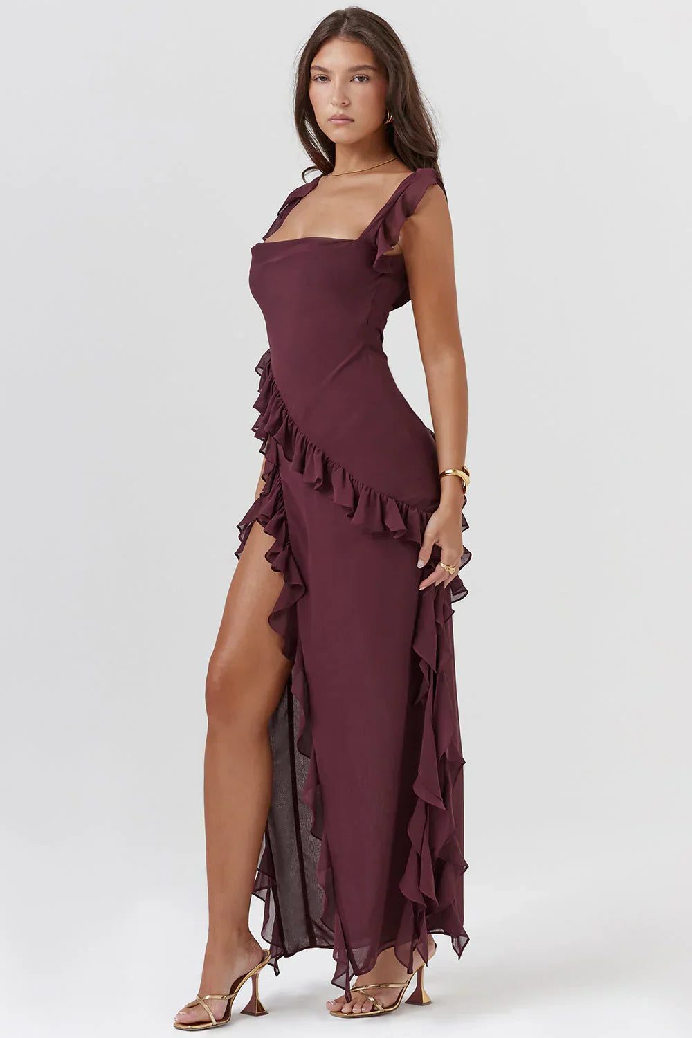 Ruffle Maxi Dress with Square Neck for Women