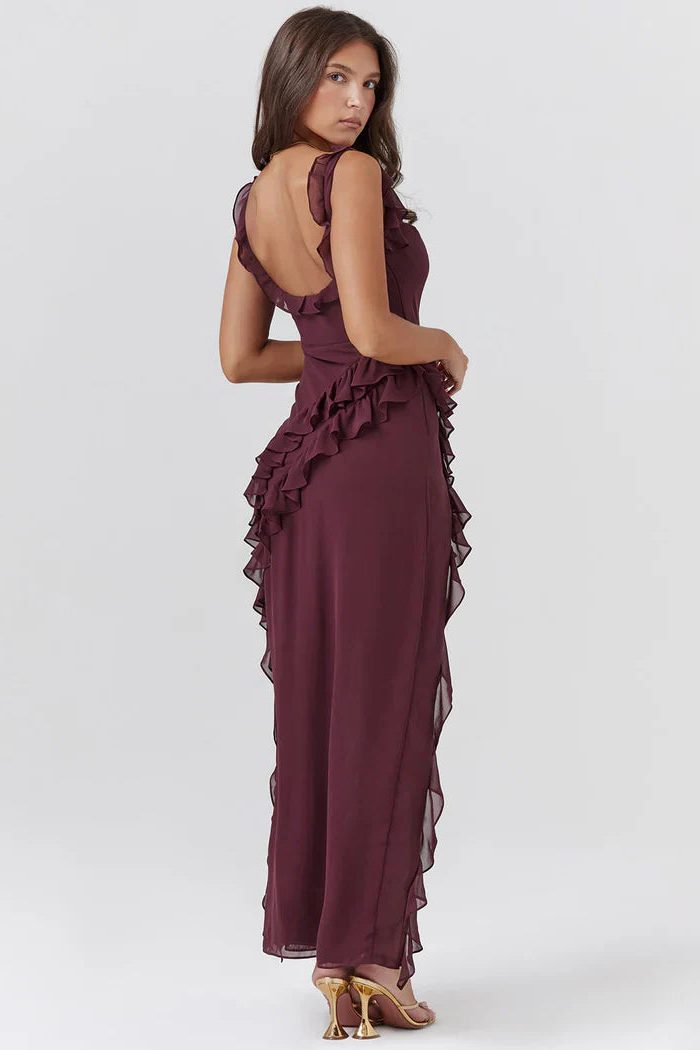 Ruffle Maxi Dress with Square Neck for Women