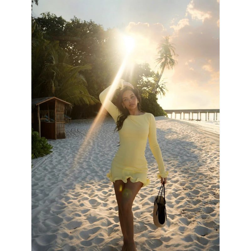 Ruffle Mini Dress with Long Sleeves for Women - View 3