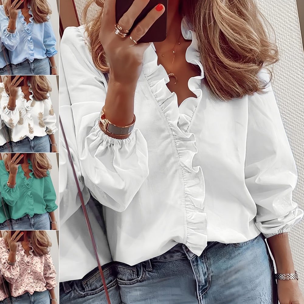Ruffled Front Button-Down Blouse for Women