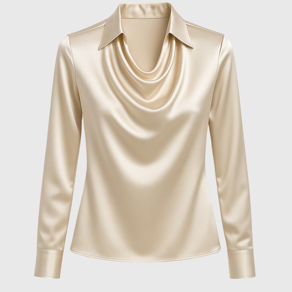 Satin Blouse with Cowl Neck Long Sleeve for Women - View 2