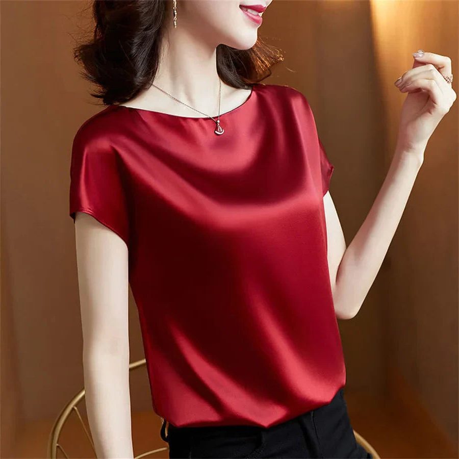 Satin Blouse with Short Sleeves for Women