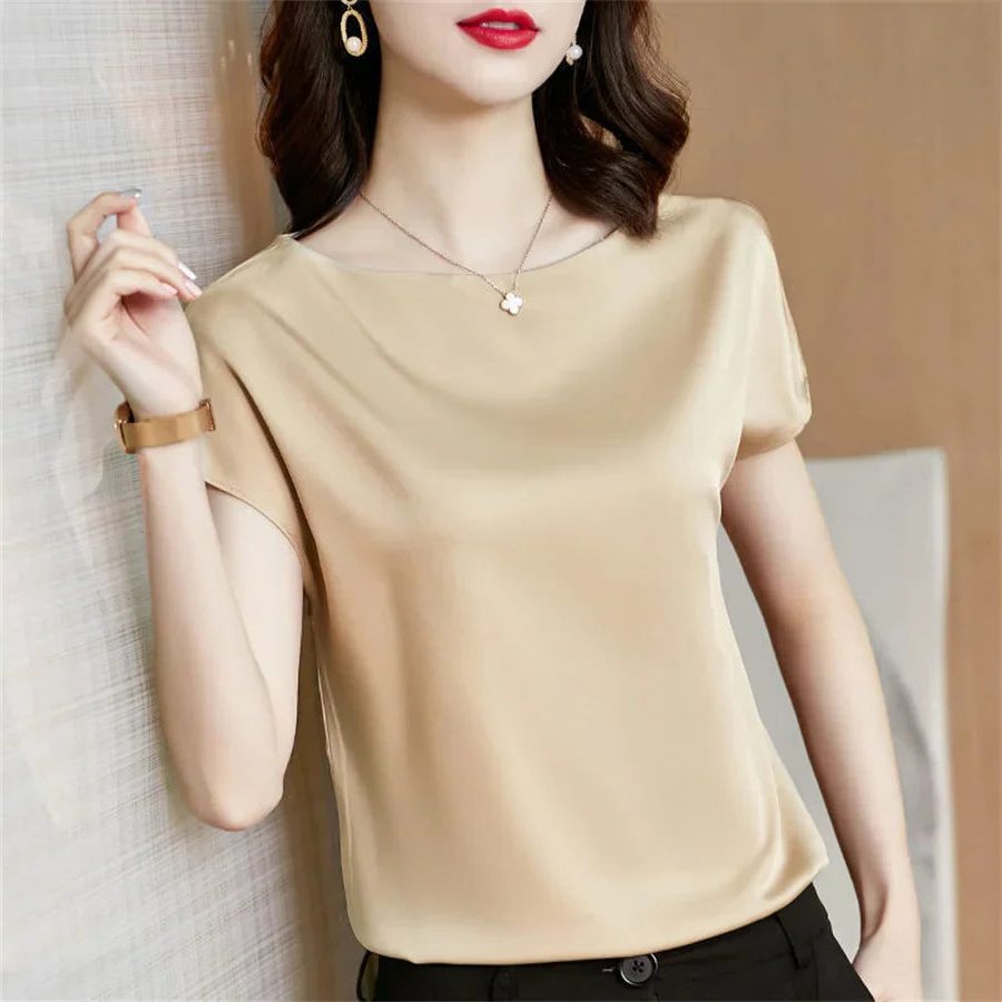 Satin Blouse with Short Sleeves for Women