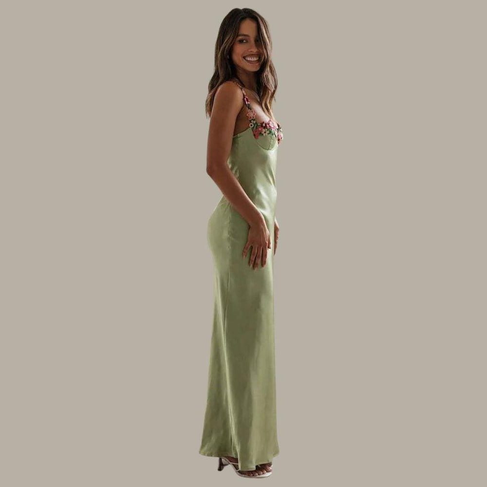 Satin Maxi Dress with Sweetheart Neckline and Embellishment for Women