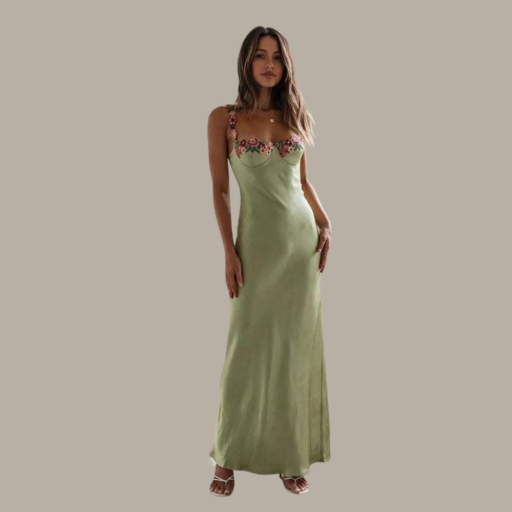 Satin Maxi Dress with Sweetheart Neckline and Embellishment for Women