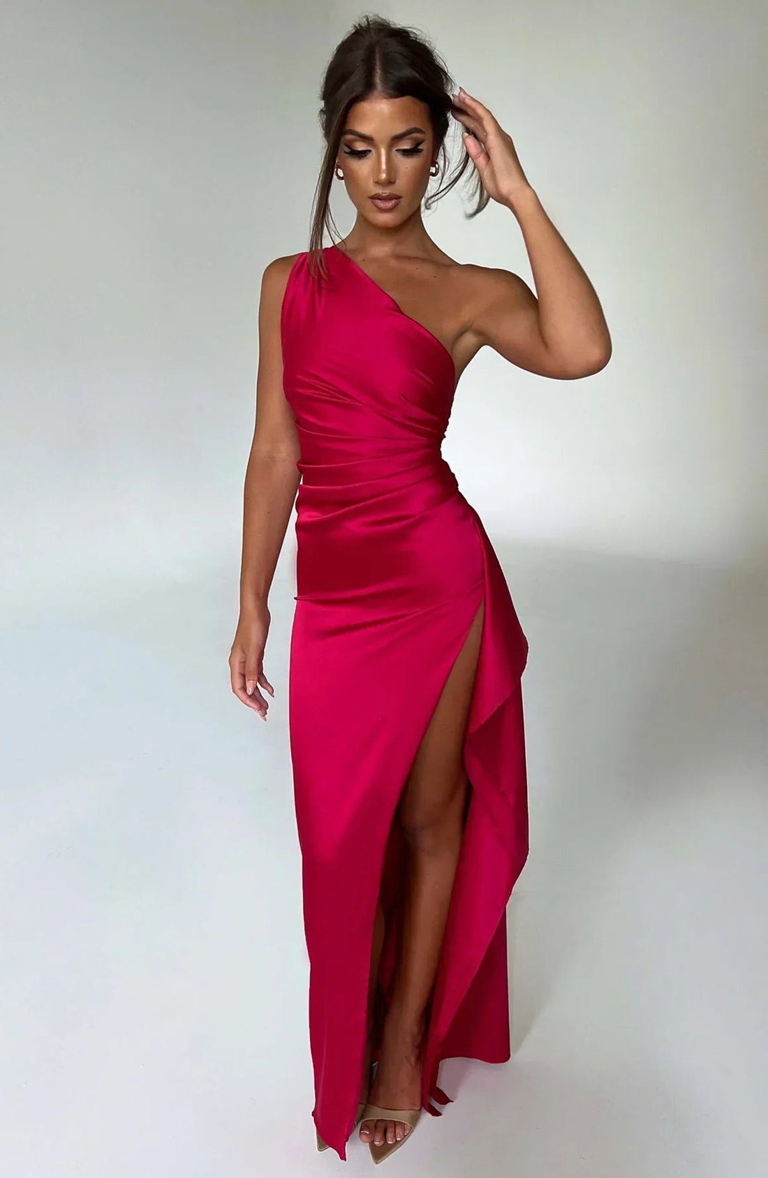 Satin One-Shoulder Maxi Dress with Split for Women