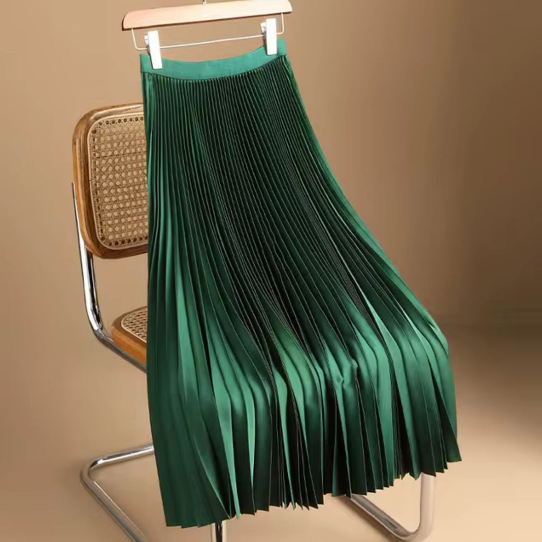 Satin Pleated Maxi Skirt for Women
