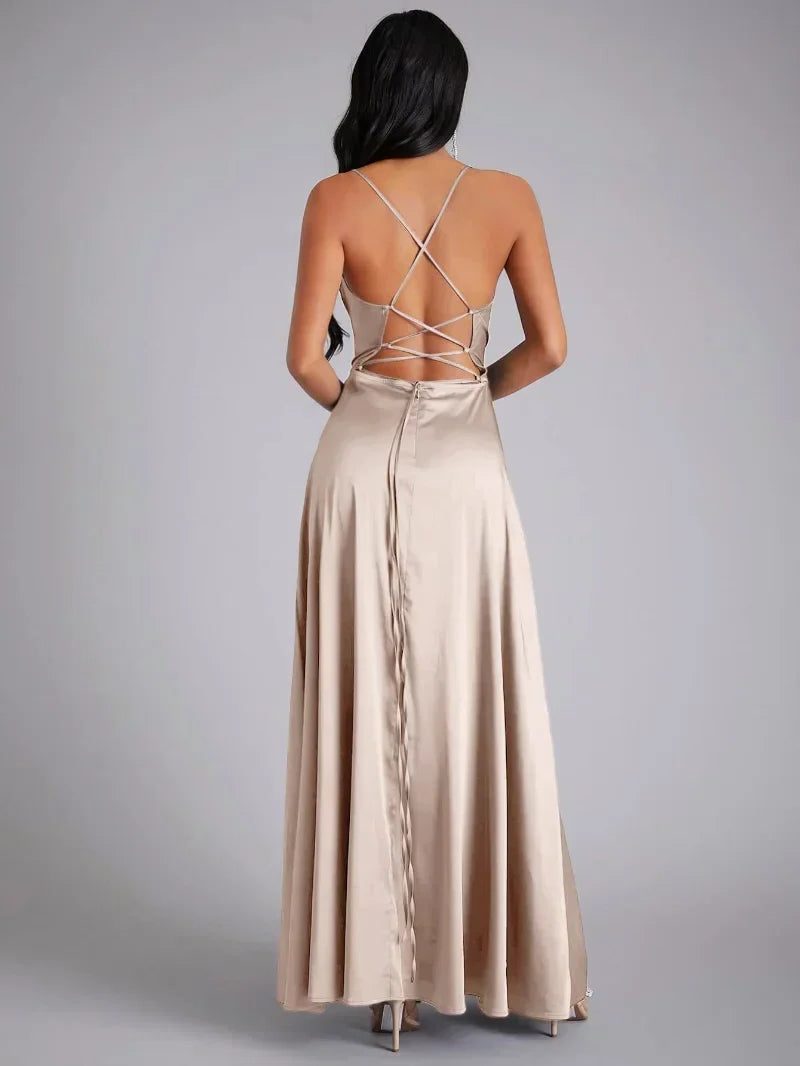 Satin Slip Maxi Dress with Braided Back for Women - View 2