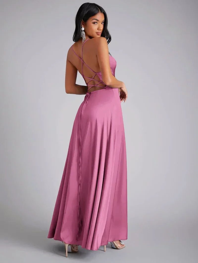 Satin Slip Maxi Dress with Braided Back for Women - View 3