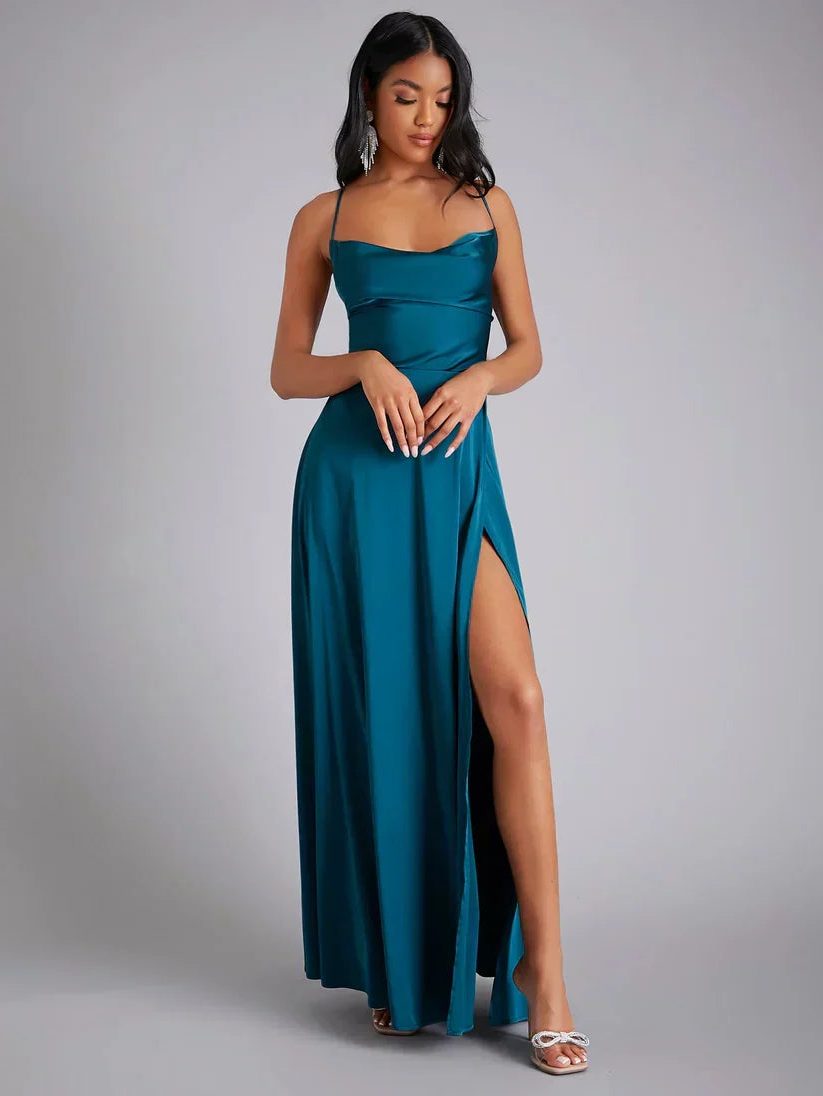 Satin Slip Maxi Dress with Braided Back for Women