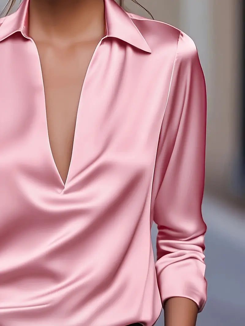 Satin V-Neck Blouse with Long Sleeves for Women - View 13