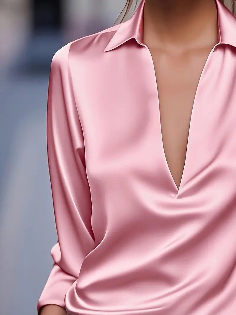 Satin V-Neck Blouse with Long Sleeves for Women - View 14