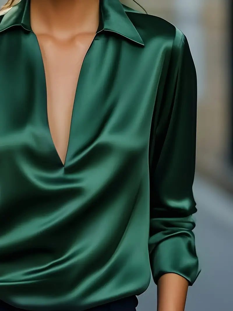 Satin V-Neck Blouse with Long Sleeves for Women - View 22