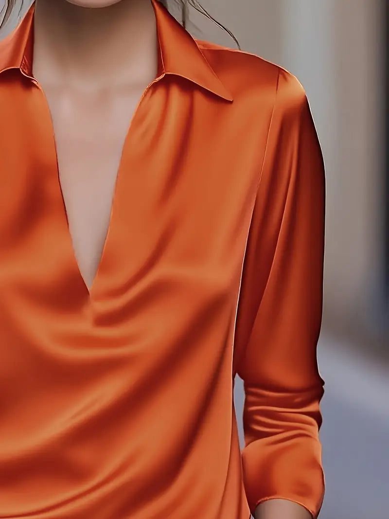 Satin V-Neck Blouse with Long Sleeves for Women - View 23