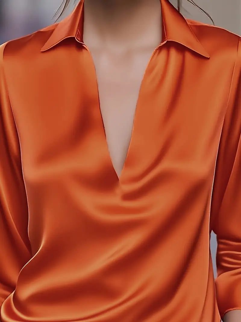 Satin V-Neck Blouse with Long Sleeves for Women - View 24