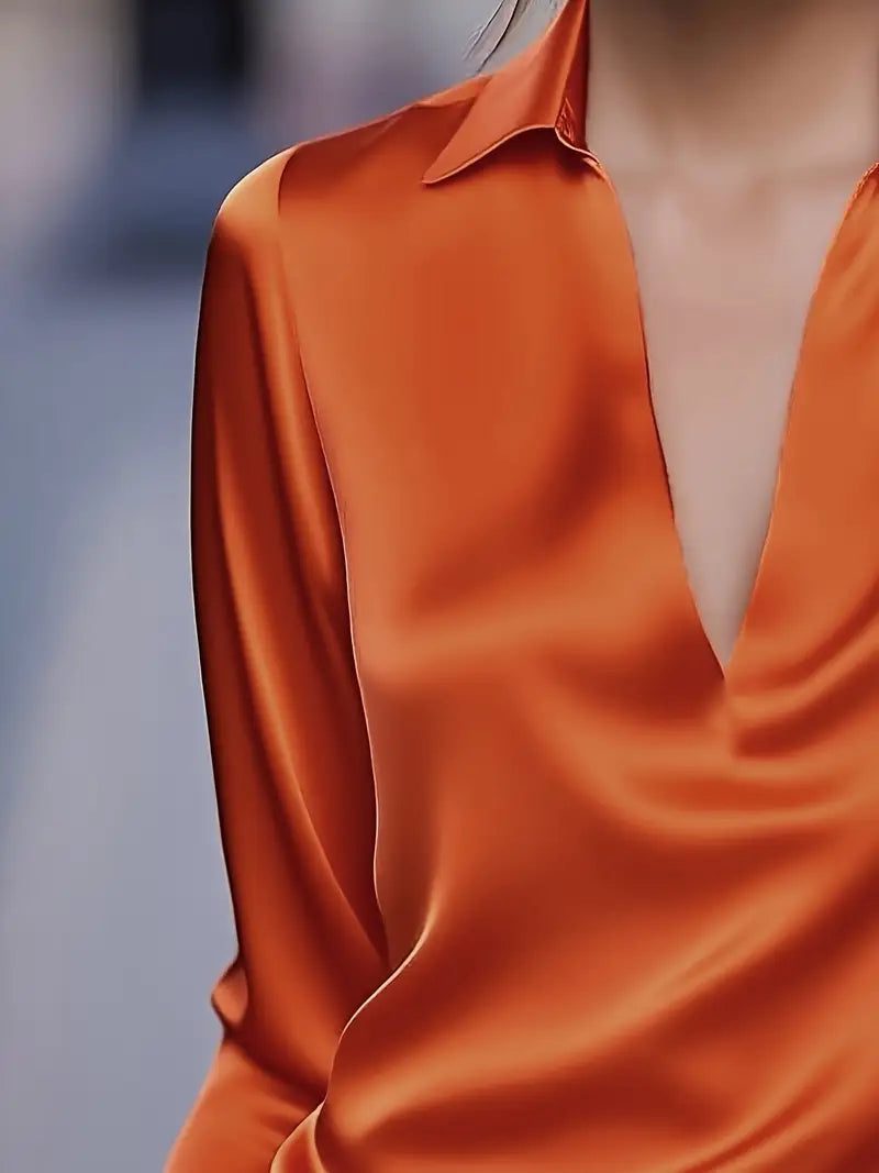 Satin V-Neck Blouse with Long Sleeves for Women - View 25