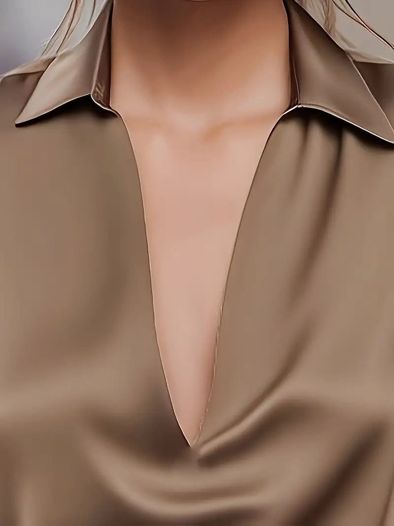 Satin V-Neck Blouse with Long Sleeves for Women - View 28