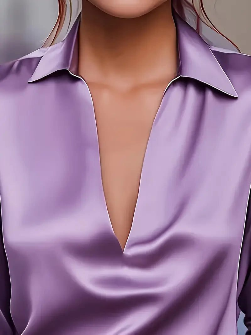 Satin V-Neck Blouse with Long Sleeves for Women - View 31