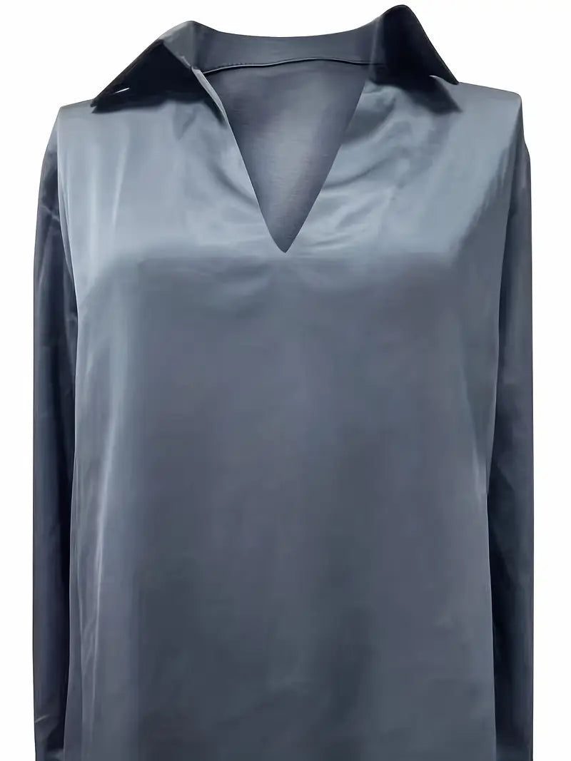 Satin V-Neck Blouse with Long Sleeves for Women - View 37