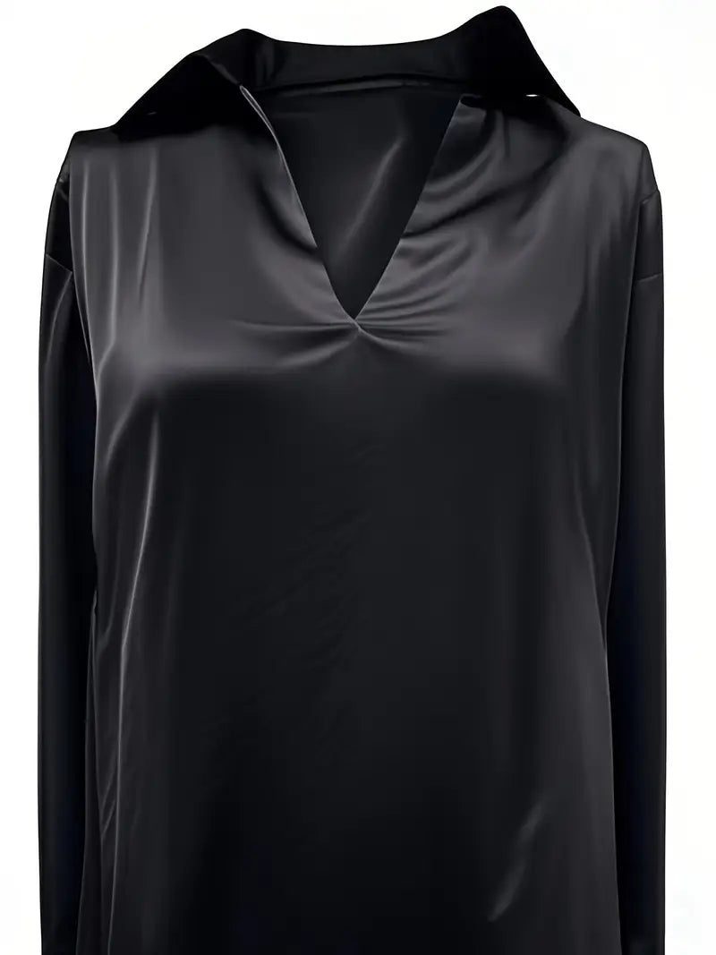 Satin V-Neck Blouse with Long Sleeves for Women - View 39