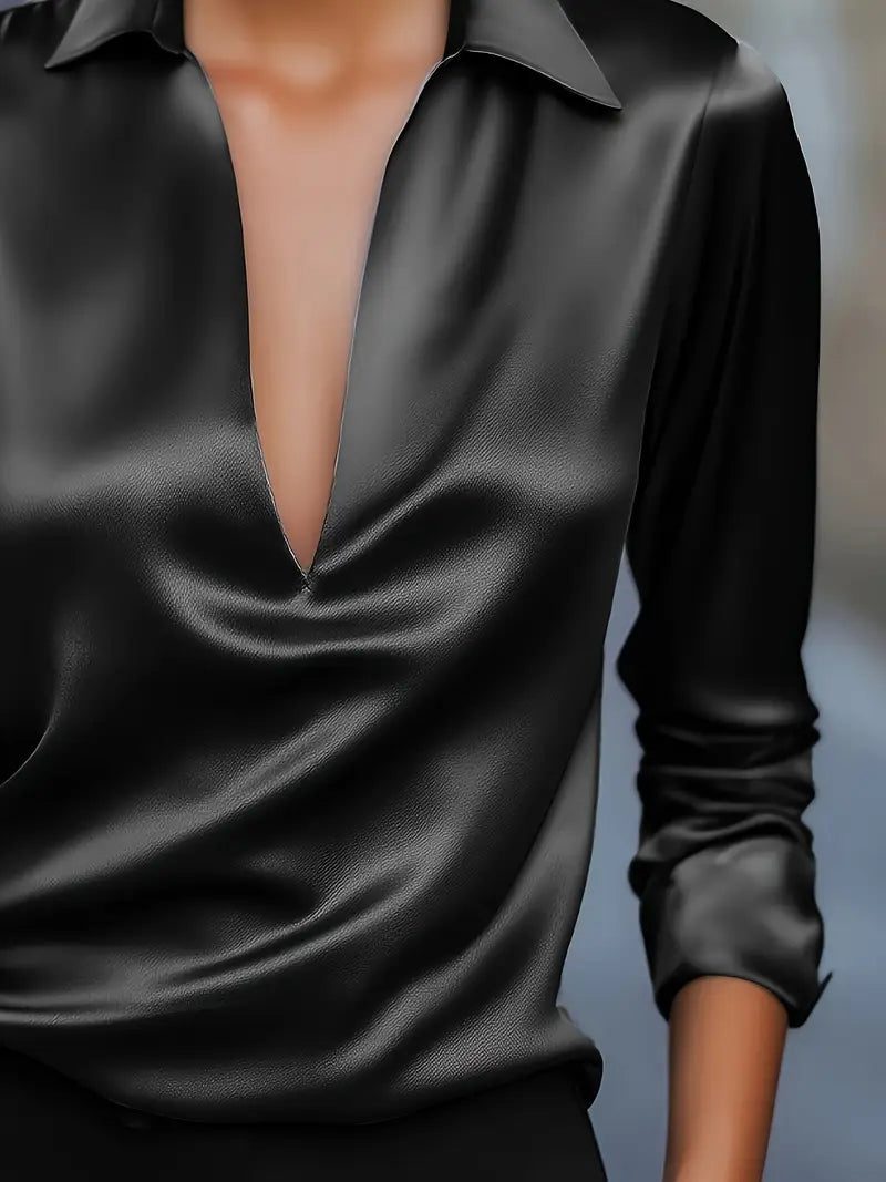 Satin V-Neck Blouse with Long Sleeves for Women - View 40