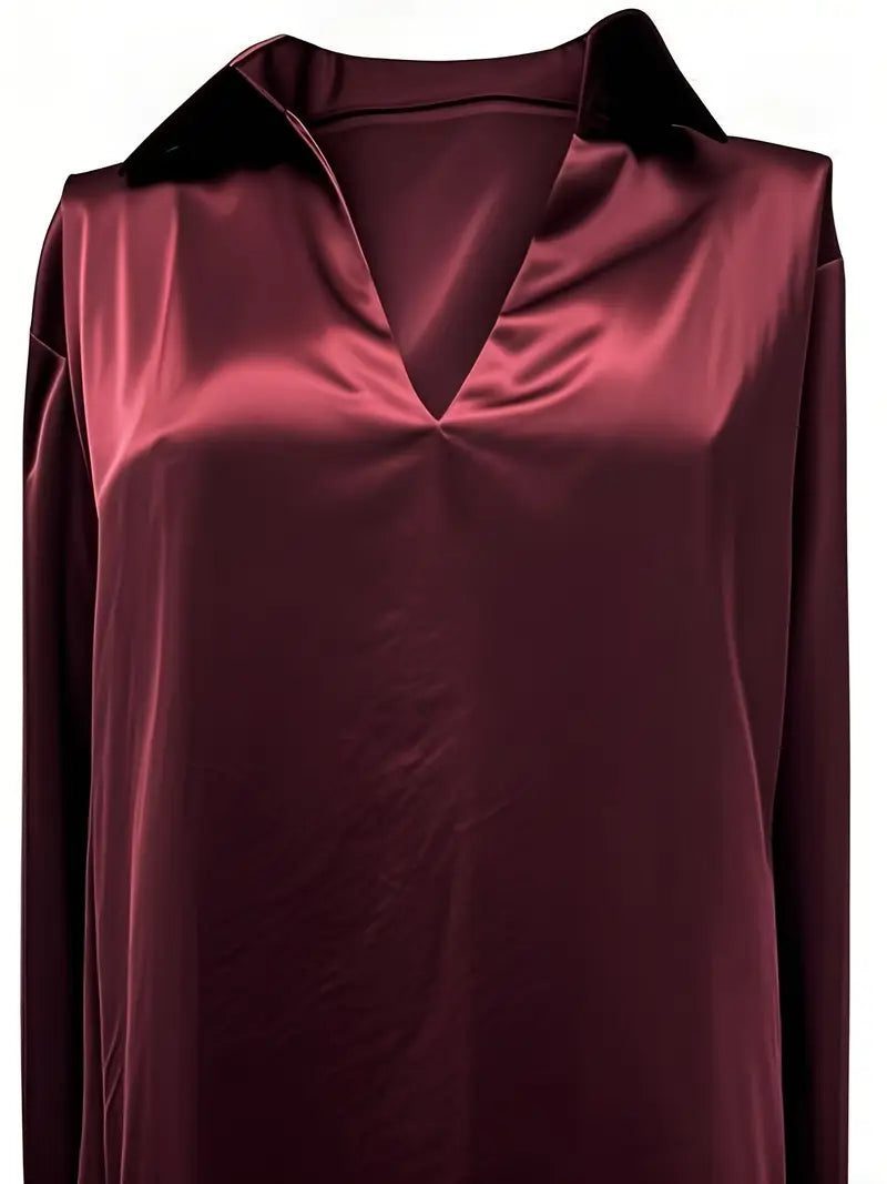 Satin V-Neck Blouse with Long Sleeves for Women - View 48