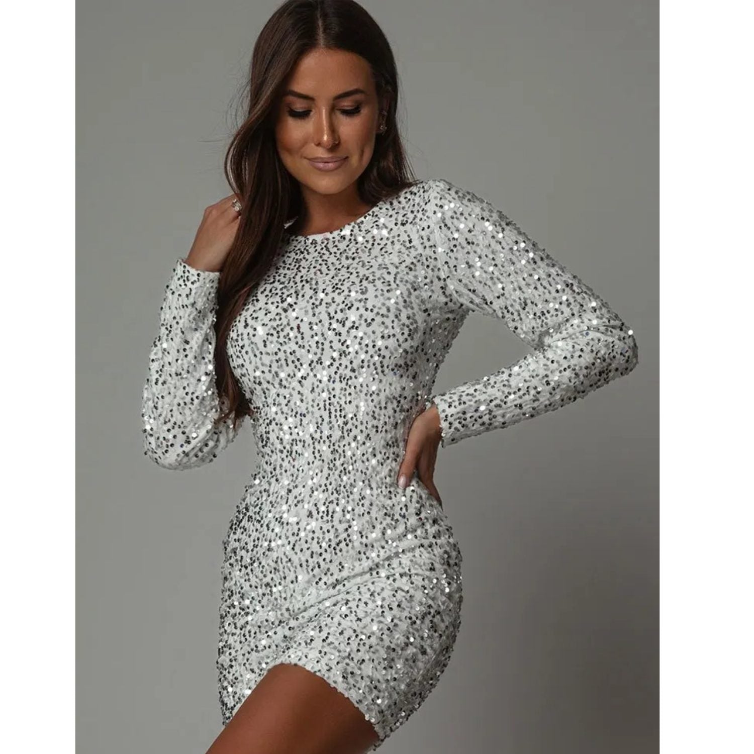 Sequin Cocktail Dress with Long Sleeves for Women