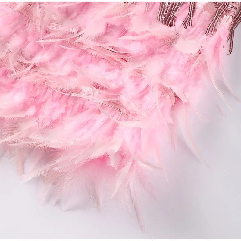 Sequin Cocktail Mini Dress with Feather Hem for Women - View 5