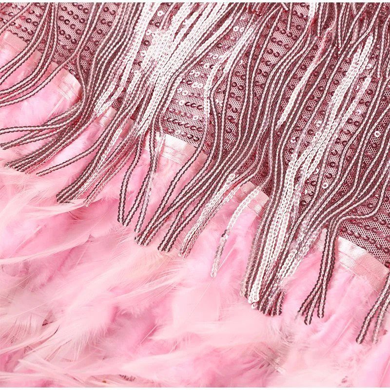 Sequin Cocktail Mini Dress with Feather Hem for Women - View 6