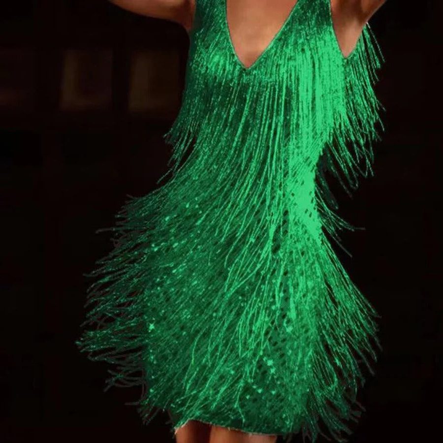 Sequin Fringe Cocktail Mini Dress for Women - Green