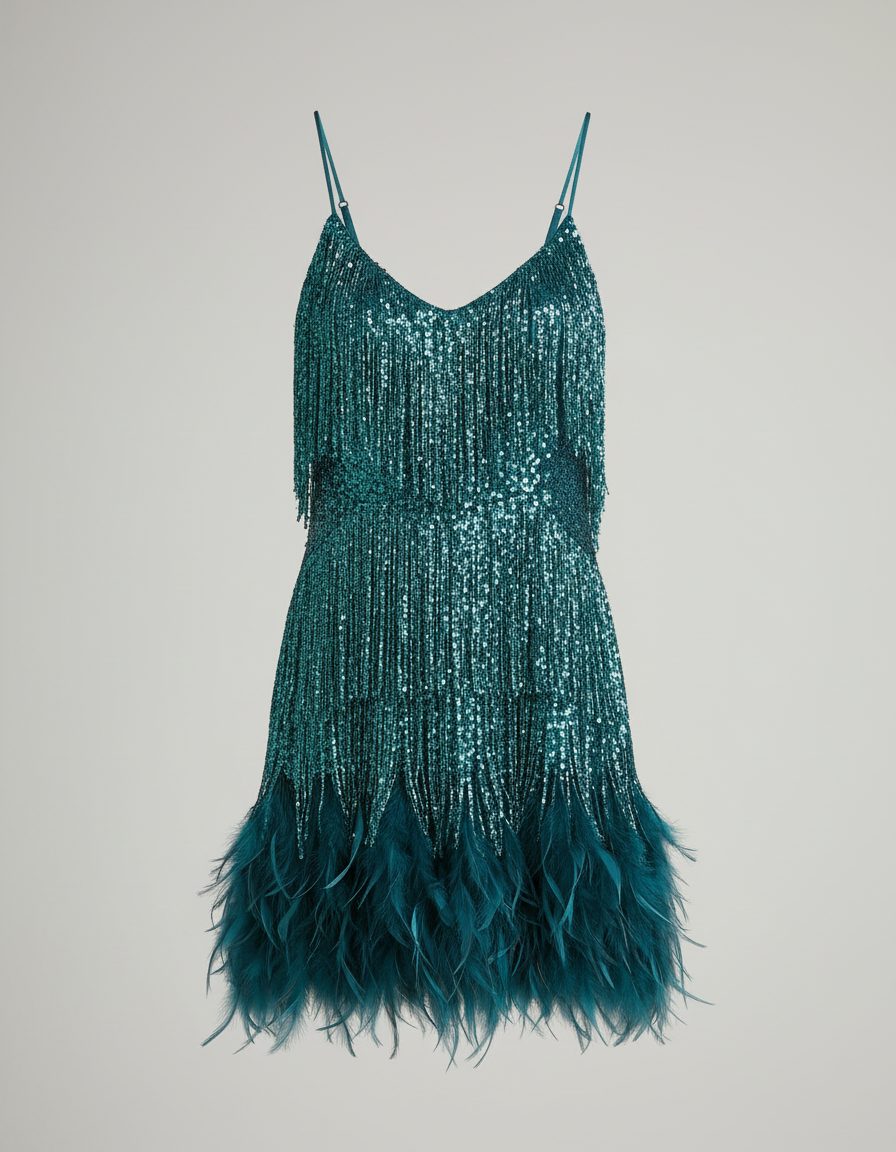 Sequin Fringe Mini Cocktail Dress for Women - View 11