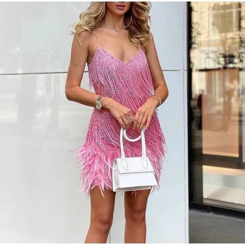 Sequin Fringe Mini Cocktail Dress for Women - View 16
