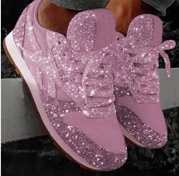 Sequin Glitter Lace-Up Sneakers for Women - Pink