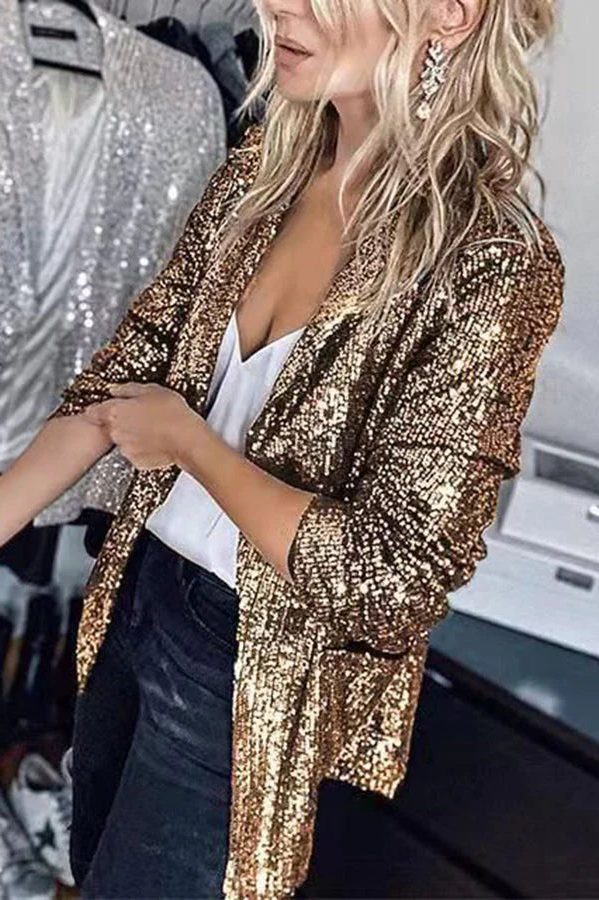 Sequin Lapel Blazer for Women