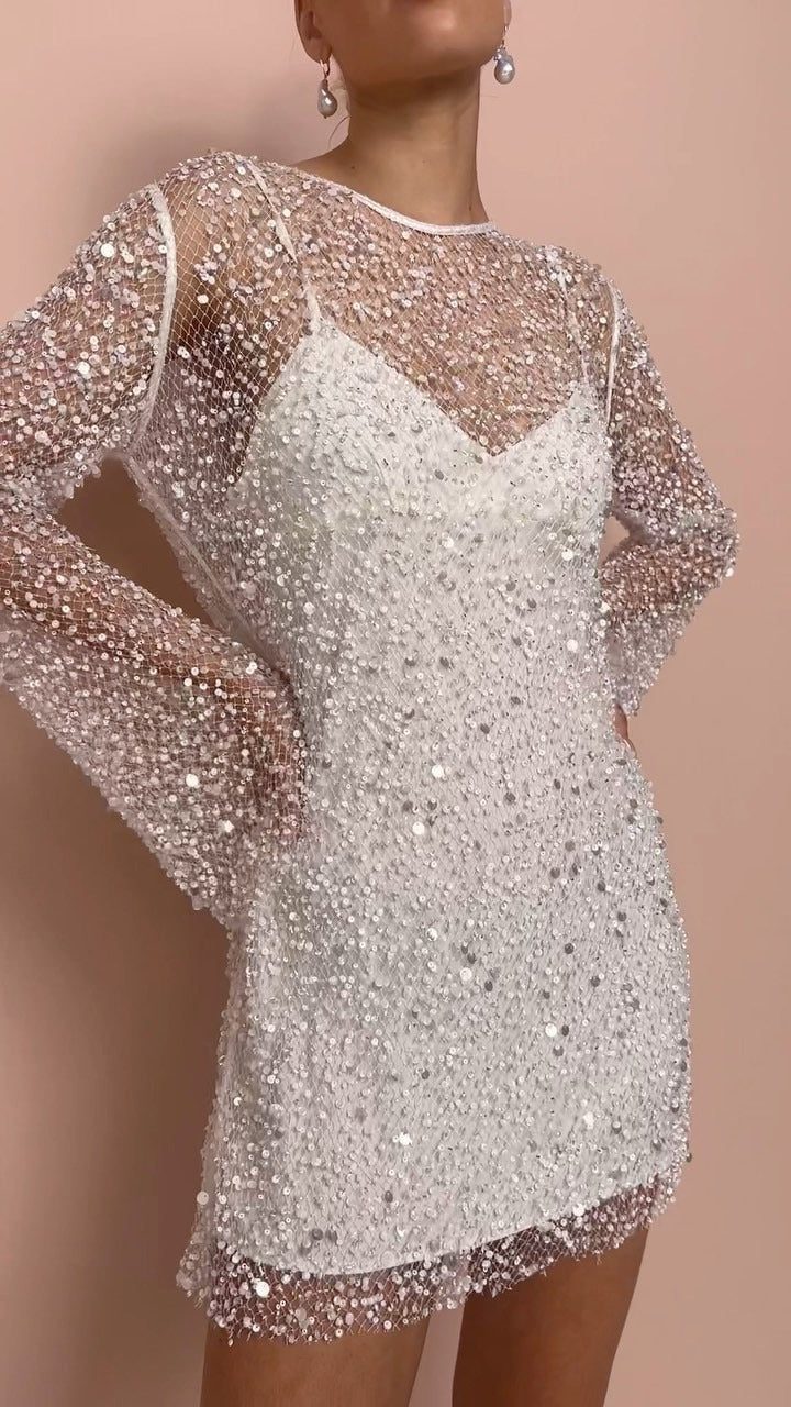Sequin Mesh Cape Long Sleeve Mini Dress for Women