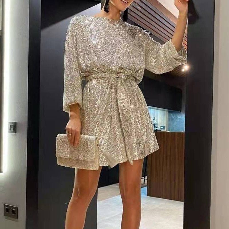 Sequin Mini Dress with Short Sleeves for Women - View 4