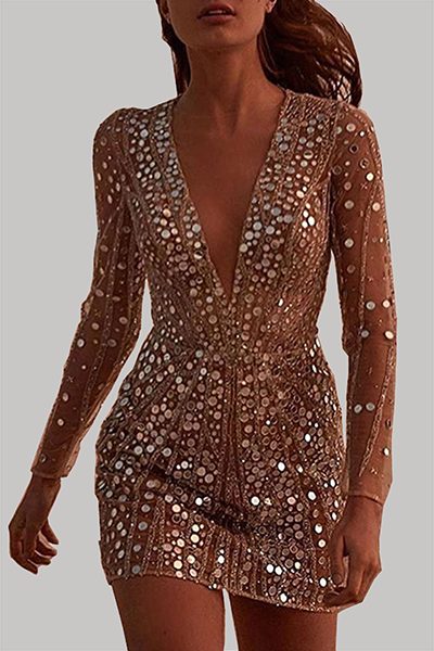 Sequin Mini Dress with V-Neck for Women