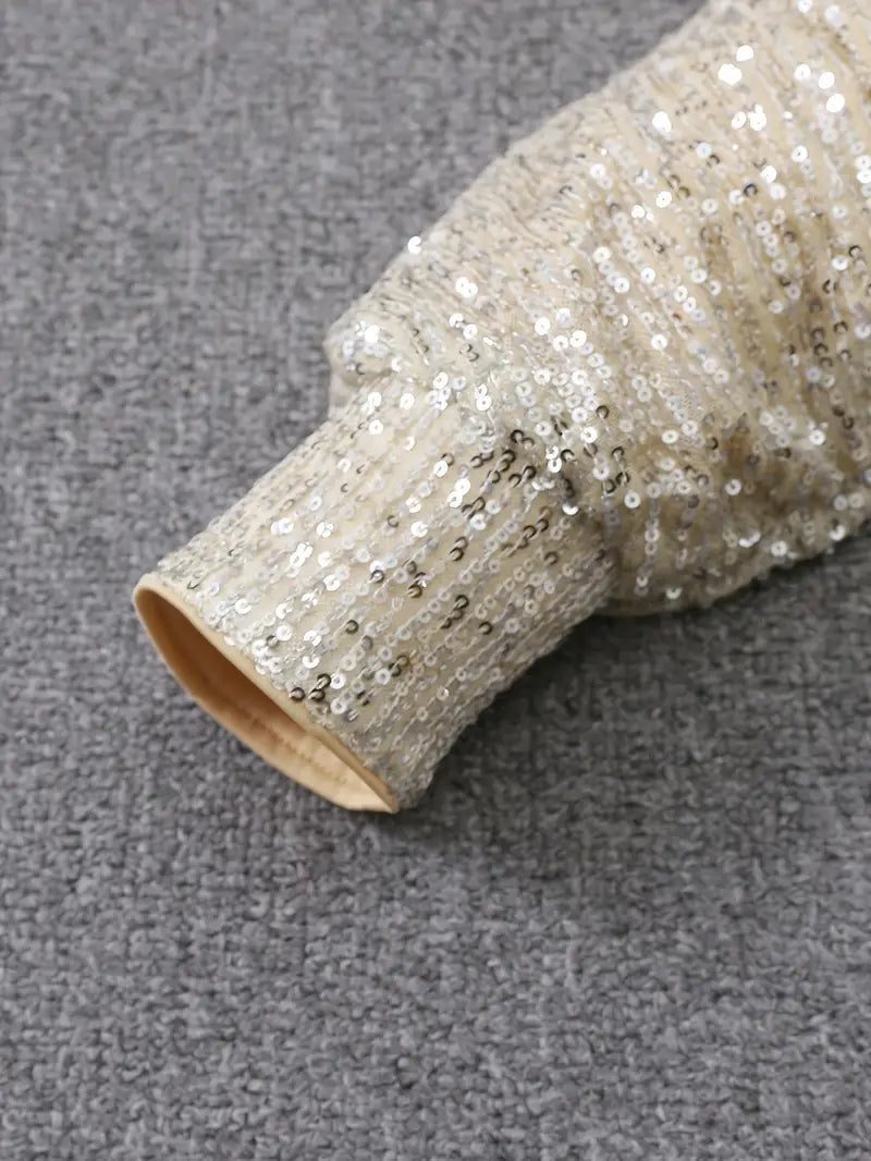 Sequin Off-Shoulder Dress with Three-Quarter Sleeves for Women - View 7