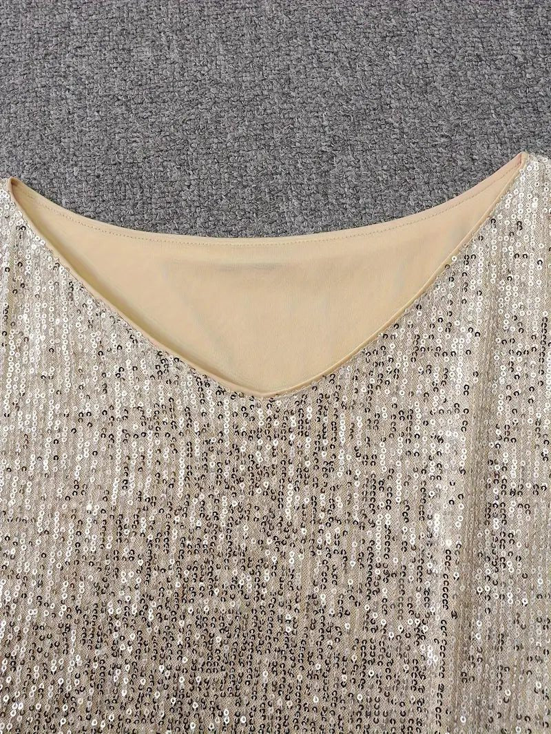 Sequin Off-Shoulder Dress with Three-Quarter Sleeves for Women - View 8