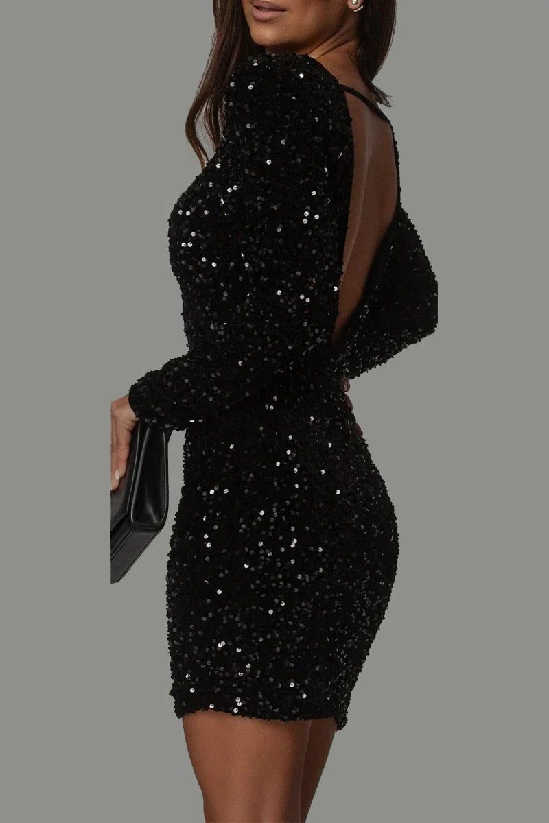 Sequin Party Mini Dress with Long Sleeves for Women - View 6