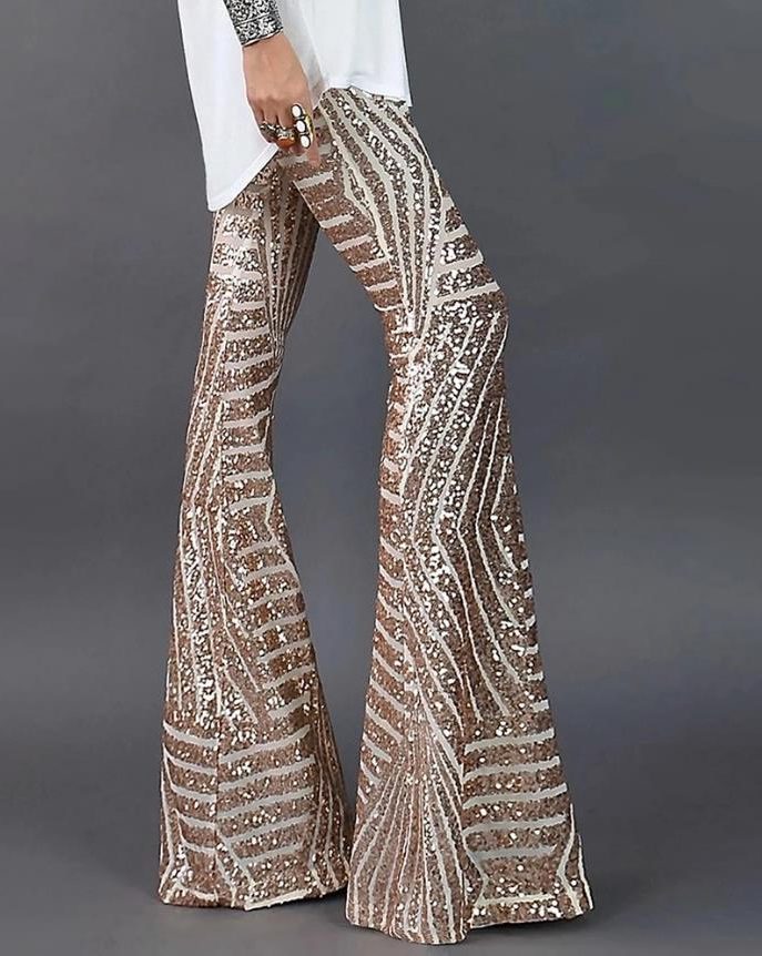 Sequin Wide Leg Flare Trousers for Women