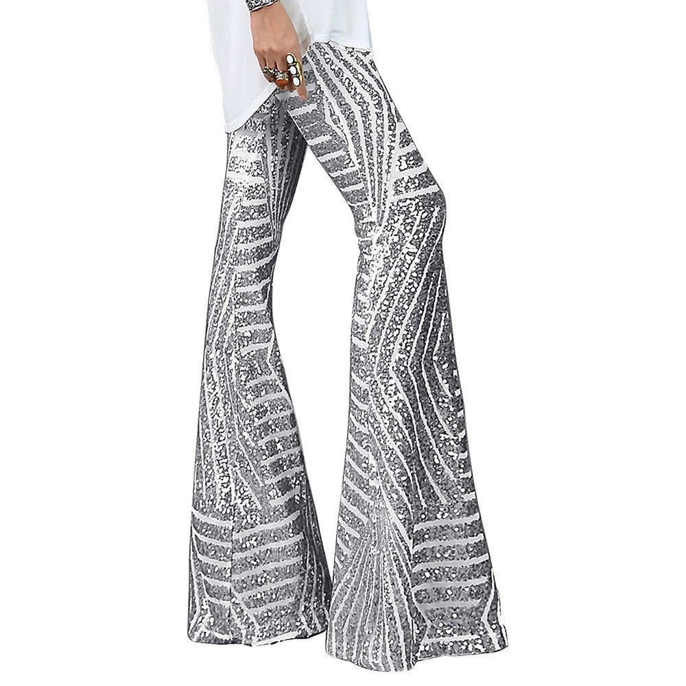 Sequin Wide Leg Flare Trousers for Women