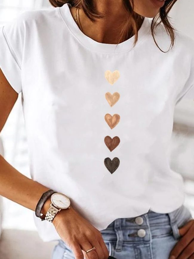Short Sleeve Heart Graphic T-Shirt for Women