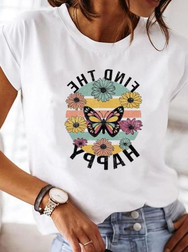 Short Sleeve Heart Graphic T-Shirt for Women - Find the Lucky One