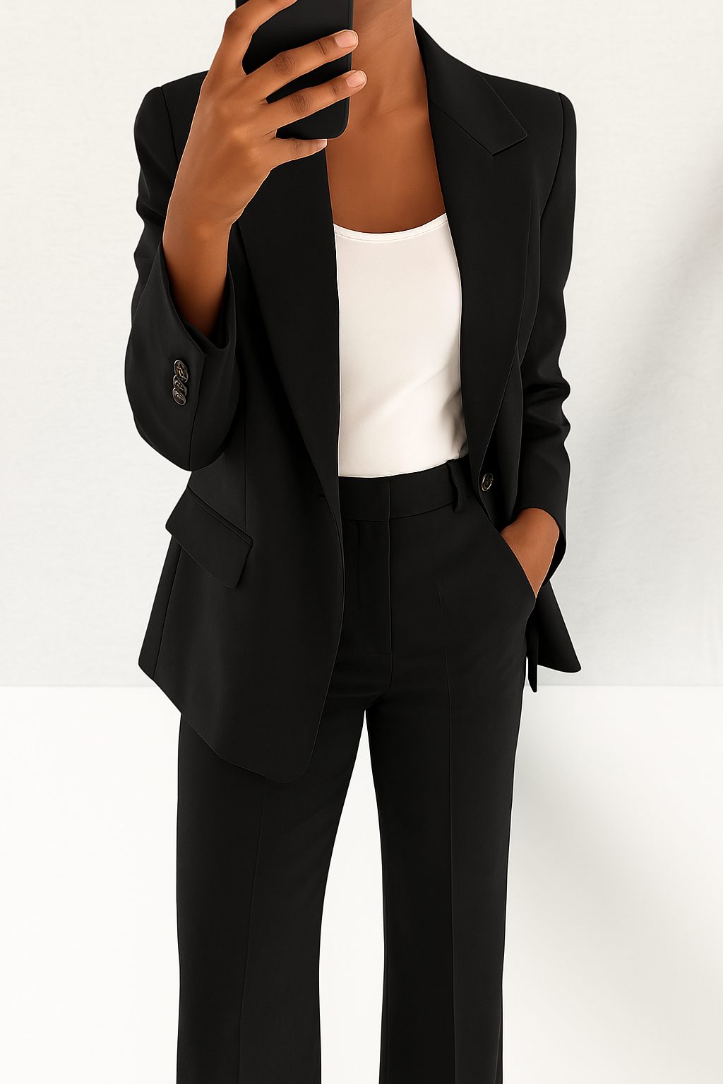 Single-Breasted Tailored Suit Set for Women - Black