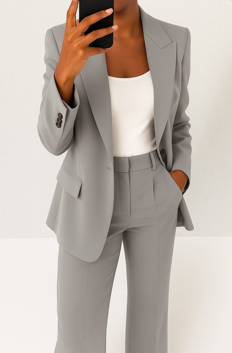 Single-Breasted Tailored Suit Set for Women - Gray