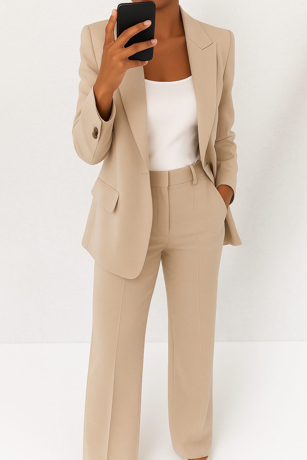 Single-Breasted Tailored Suit Set for Women - Beige