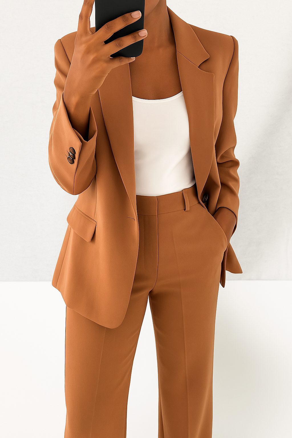 Single-Breasted Tailored Suit Set for Women - Brown